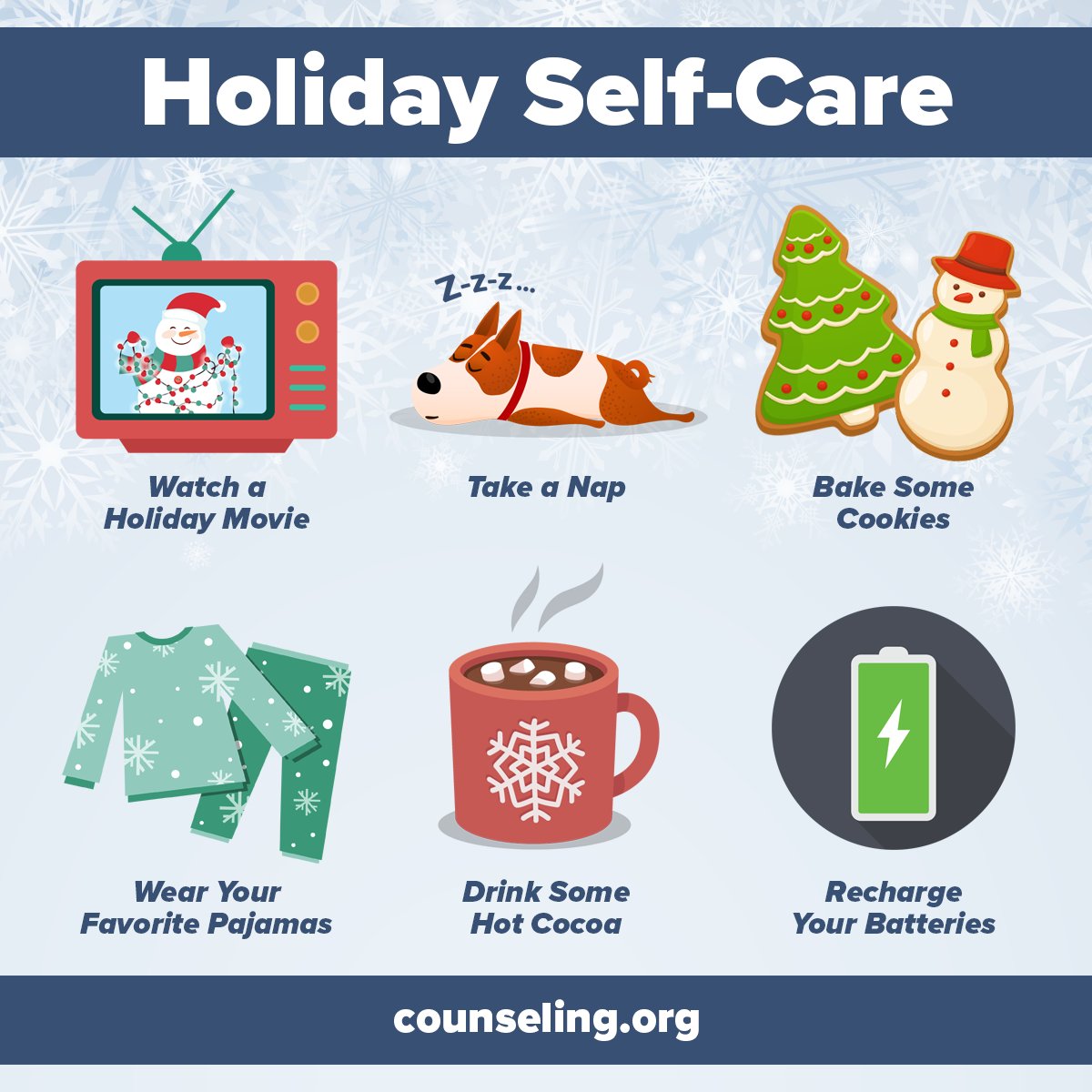 As we approach the holiday season, here are some ways you can take care of yourself and put the “me” back in merry! #FeelGoodFriday #CounselorsHelp
