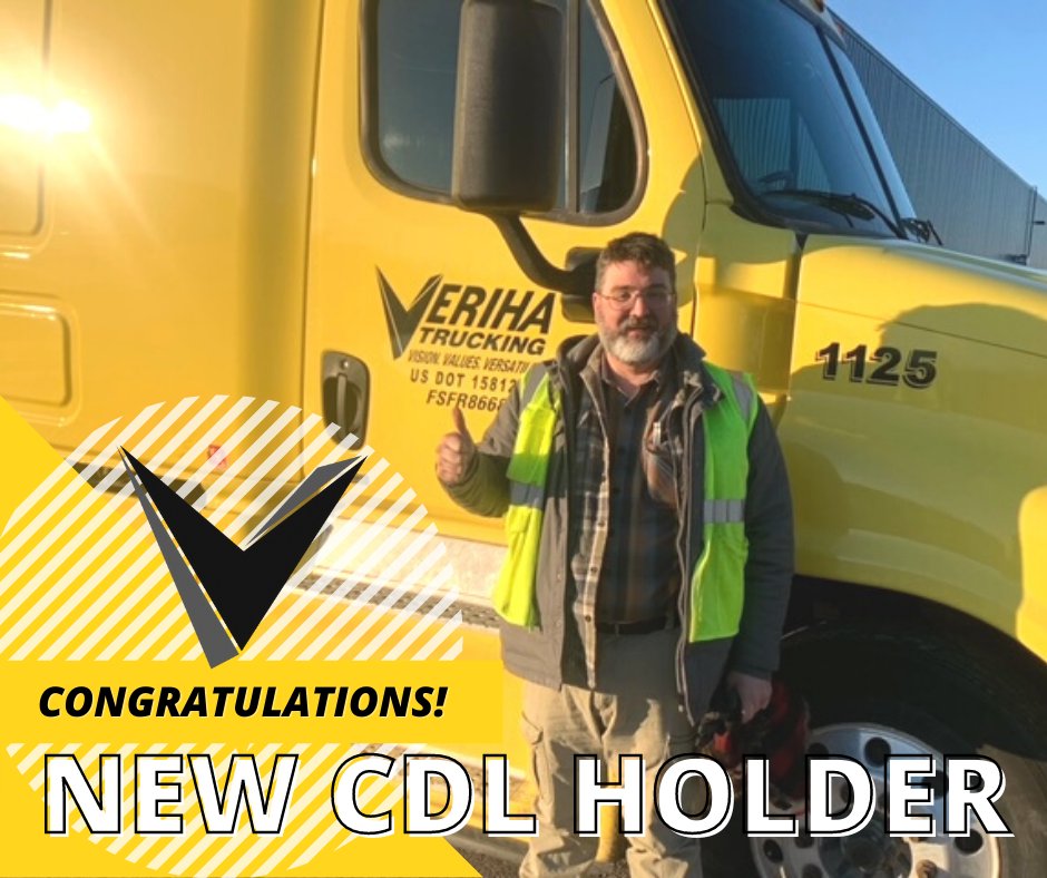 VerihaTrucking's tweet photo. π£BRAVOβΌοΈπ Big round of applause for our NEW CDL HOLDER this week! π Congratulations to G Mann for passing his CDL βΌοΈ ππ #cdldriver #veriha #cdlstudent #truckingcompany #wisconsin #truckdriver #trucking #friday #thankatrucker #trucker #ohio #indiana https://t.co/gIA4Jw6EXC