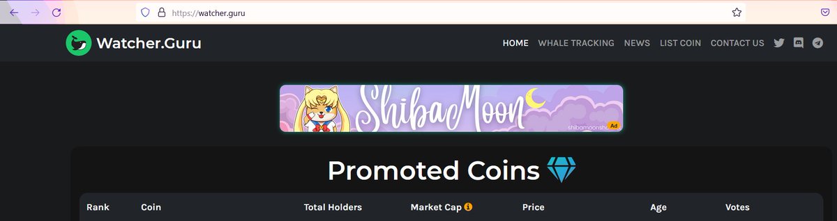 Watcherguru Banner Ads started today,too!
look at this wonderful Banner, do you like it? 
#shibamoon #shibamoonfamily 

Join TG to be a Part of this Journey: 
t.me/ShibaMoonOffic…

#bnb #btc #shib #nextgem #solidproject #memecoin #play2earn #nft #cmc