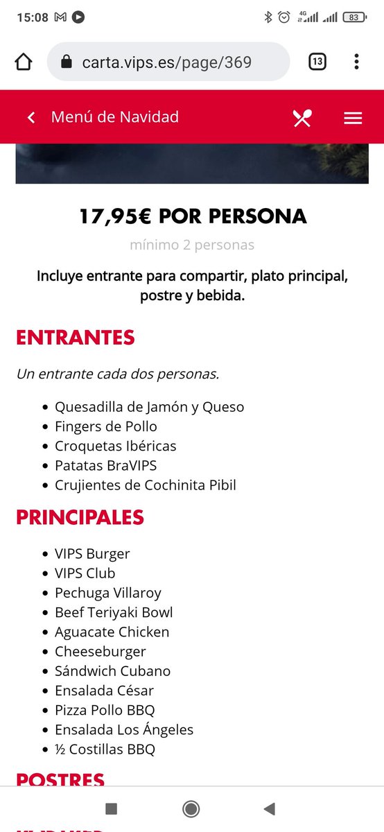 TarodMaul's tweet photo. Hola @VIPS ¿por qué en vuestra carta pone que el menú de Navidad es para un mínimo de 2 personas si luego en el restaurante nos dicen que es para 4 mínimo y no nos lo quieren servir? Estamos en Vips Puerto Venecia (Zaragoza). Bastante enfadado con vosotros... https://t.co/DGXUjBDP9S