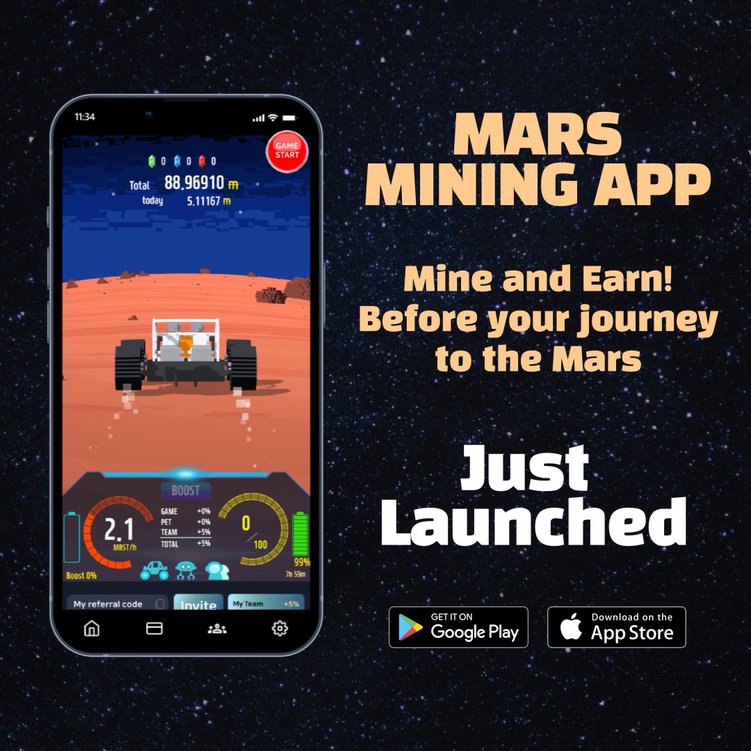 The Mars Mining App Just Launched!!!

Please click  Like and retweet this post, also tag 3 friends and comment with your App Referral code 

We randomly Pick up 100 users and give 100 MRST by Dec 31th, 2021

#MRST #THEMARS #Metaverse #NFT #Crypto #Google #Apple