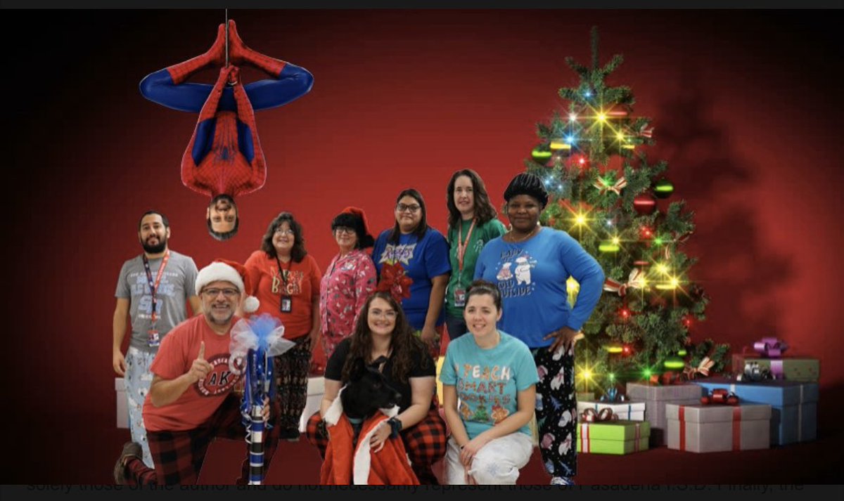 Our last CTE holiday picture this year! And Spider Man makes an appearance!! 🎁🎄🎅<a href="/SamRayburn_HS/">Sam Rayburn High School</a> <a href="/PISDCareerTech/">PISD Career and Tech</a> <a href="/VReyes15/">Vanessa Reyes</a> #NextLevel