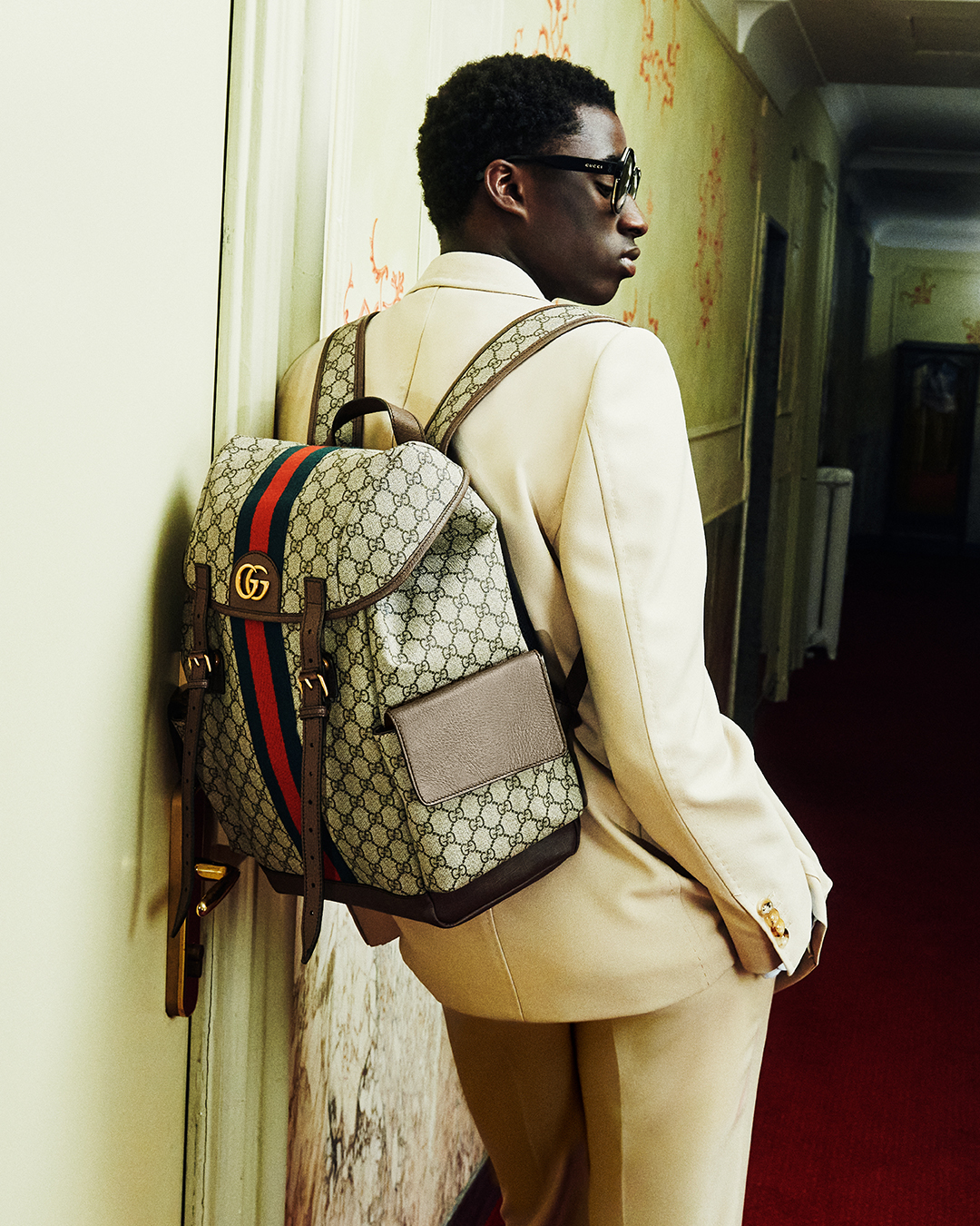 NEW GUCCI JUMBO GG CANVAS WED LOGO BACKPACK BAG