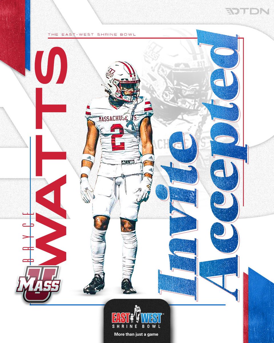 ShrineBowl's tweet photo. Let’s get to work🤝

The #ShrineBowl is excited to announce that @UMassFootball CB Bryce Watts has accepted his invite to the 2022 East-West Shrine Bowl! 

@BryceWatts2_6, we'll see you in Vegas! 
@ShrinersHosp | #ShrineBowlRoadToVegas🚘 https://t.co/RBoj4NeTdM