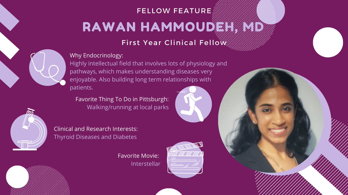 UPittEndo's tweet photo. This month's #fellowfeature is first year clinical endocrinology fellow, Rawan Hammoudeh, MD! https://t.co/3SE8pLMJHk