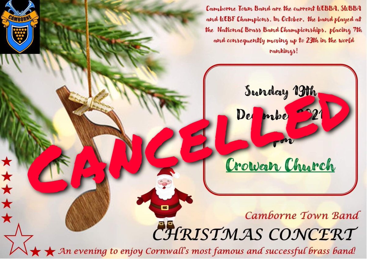 Due to current circumstances we have decided to cancel our last concert of the year. We’ll be sad to miss it but feel it’s the right thing to do. Stay safe everyone and have a happy Christmas 🎅