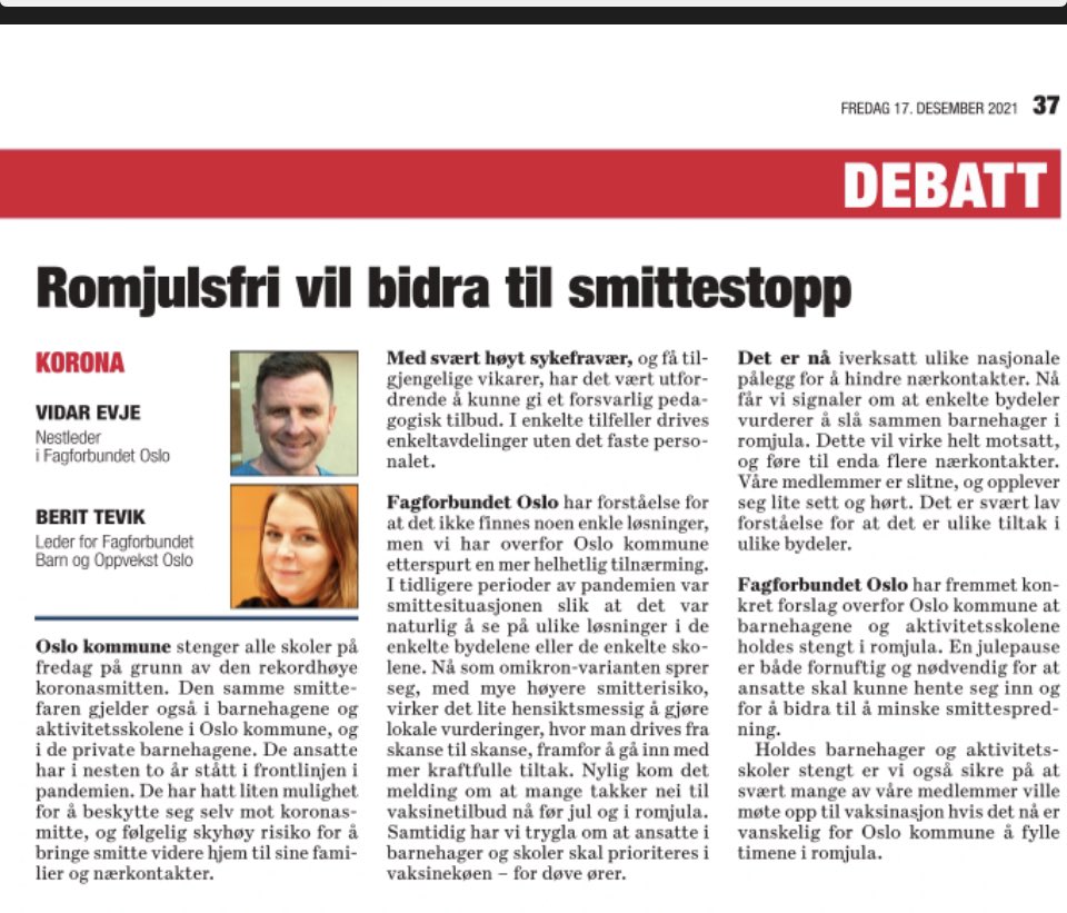 Fagforbundet Oslo (@fagforbundetosl) on Twitter photo Nå må byrådet snu! 😡 Skolene er stengt, men barnehagene og AKS er fortsatt åpne. I <a href="/Dagsavisen/">Dagsavisen</a> ber vi om stenging i romjula på grunn av smittehensyn. 😷 Nå må byrådet snu! 😡 Skolene er stengt, men barnehagene og AKS er fortsatt åpne. I <a href="/Dagsavisen/">Dagsavisen</a> ber vi om stenging i romjula på grunn av smittehensyn. 😷