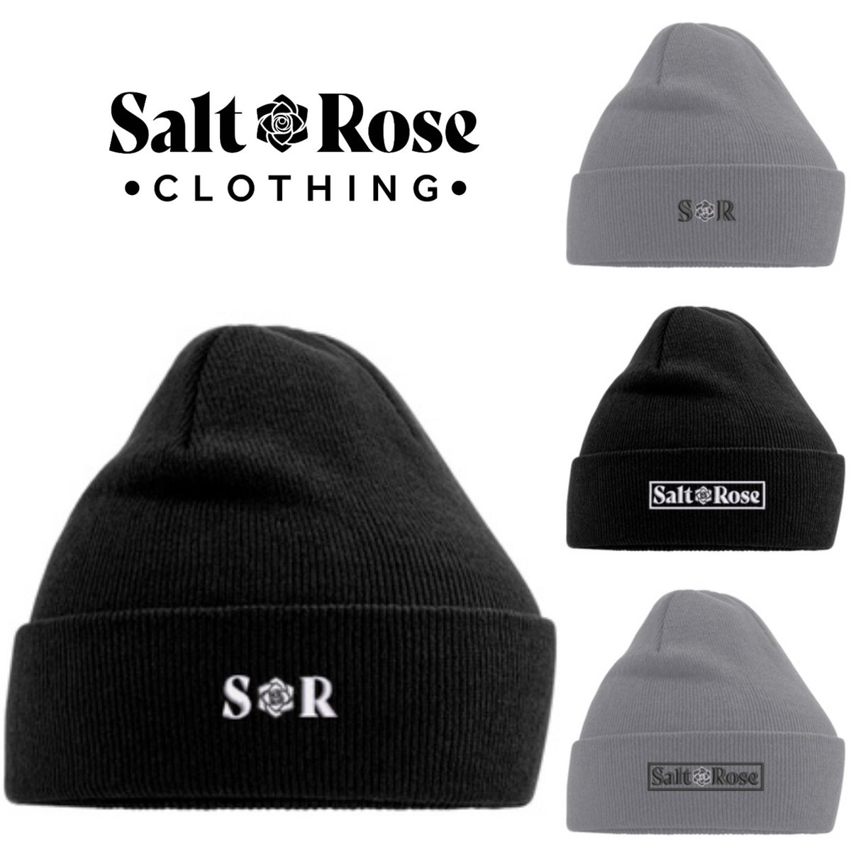 SaltRoseClo's tweet photo. RECYCLED CUFFED BEANIE £20

• 100% GRS Certified Recycled Polyester 

• Luxurious double layer knit

• Available in Black &amp; Grey

• Embroidered SaltRose logos in two different styles https://t.co/JlzjzutaEx
