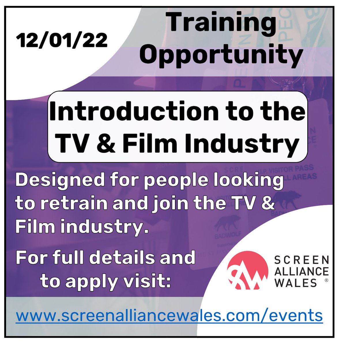 On the 12th of January, we will be running a course for people looking to #StepAcross and re-train for the TV and Film Industry.  

Free course, but places limited.

Full details at screenalliancewales.com/events