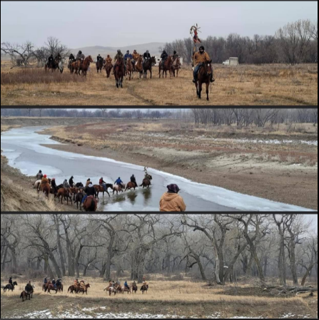AmericanIndian8's tweet photo. Prayers
Day 3 Riders left Sitting Bull's camp Dec 15 on the Grand River They will ride 300 miles to Wounded Knee over the next 2 weeks in remembrance of Uŋpȟáŋ Glešká/Spotted Elk/Bigfoot &amp; his people
Wopina for their prayers &amp; sacrifice
#INDIGENOUS #TAIRP https://t.co/gfjEj7vTyE