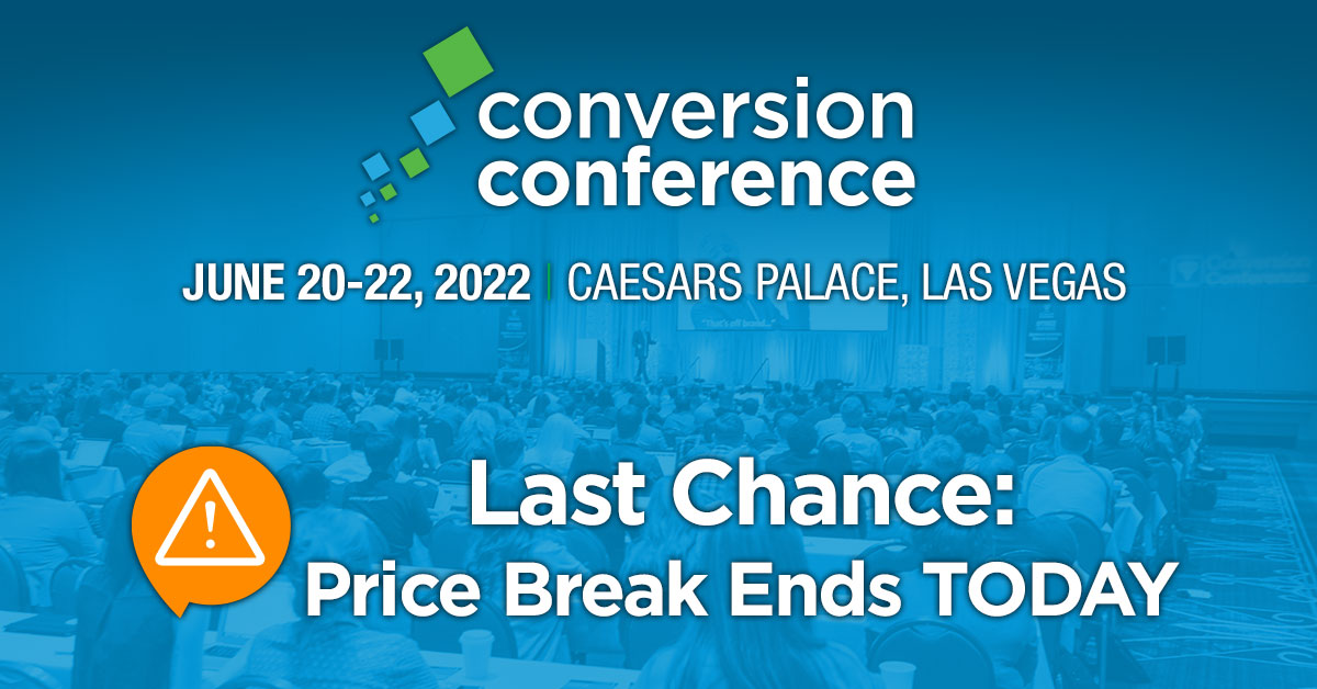 Secure your discounted ticket now and decide later if you can attend or not! You have the possibility to cancel your ticket risk-free until April 15, 2022! conversionconference.com

#ConvConf #DigitalGrowth #DigitalMarketing