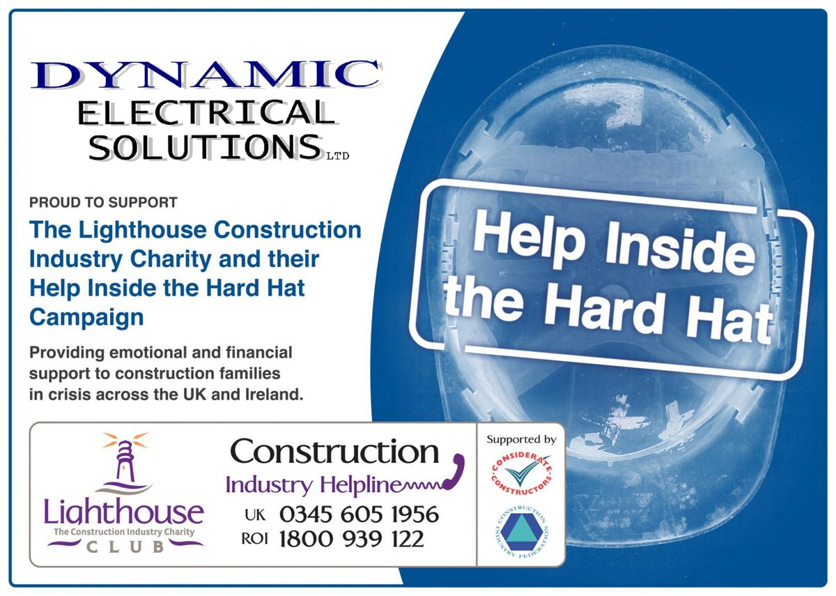 WeAreLHCharity's tweet image. Thank you to #DynamicElectricalSolutions for showing our charity your continued support. All of us in the #constructionindustry thank you for choosing to #HelpInsidetheHardHat.

#mentalhealth #HITHH