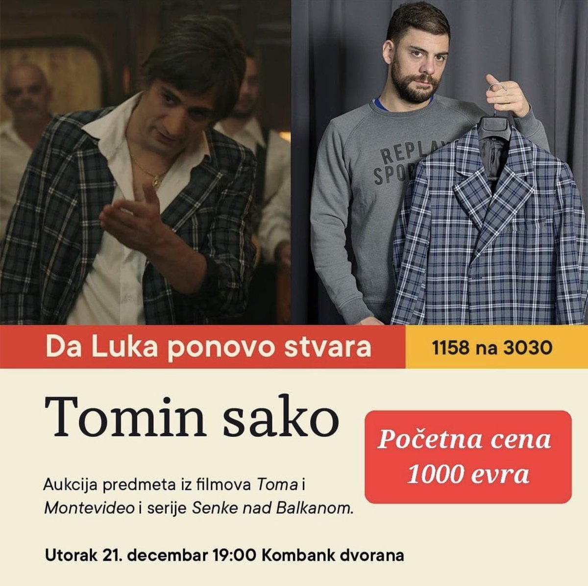 simke33's tweet image. Na Instagram profilu filma #Toma pokrenuta aukcija rekvizita sa snimanja filma kao i iz serije #SenkeNadBalkanom . Sva prikupljena sredsva namenjena su za lečenje Luke Kurjačkog koji se bori sa tumorom na mozgu. 21. decembra u Kombank dvorani poslednja bioskopska projekcija ⬇️