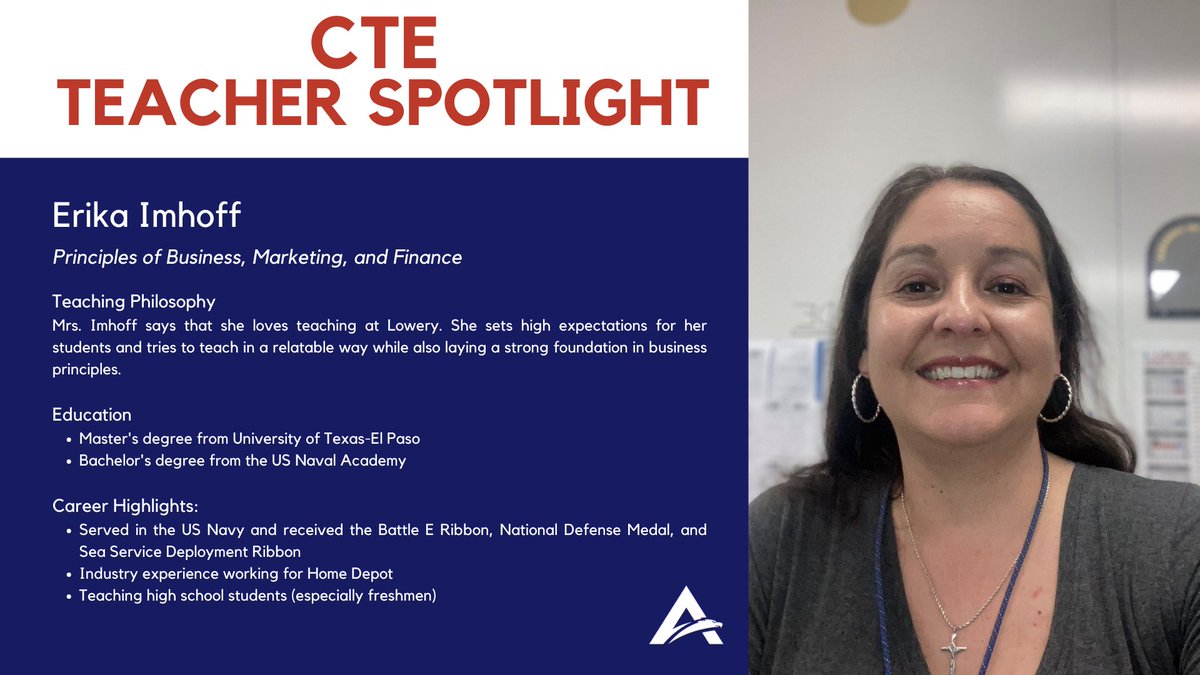 Allen_CTE's tweet image. Recognizing Erika Imhoff as our CTE Teacher Spotlight for December. Thank you for your dedication to @LoweryFreshman students.