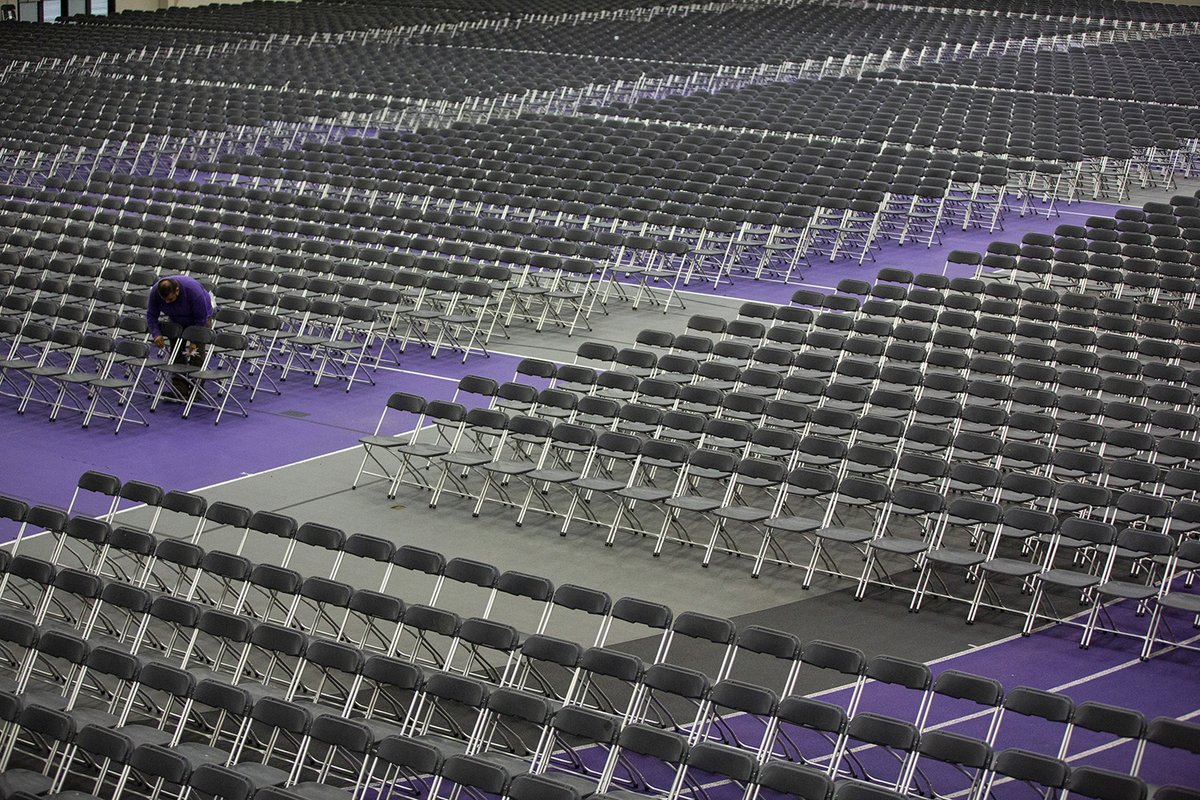 UWWhitewater's tweet photo. Don’t mind us — we’re just over here making everything perfect for Commencement on Saturday! #UWWGrad https://t.co/TJ5cic203M