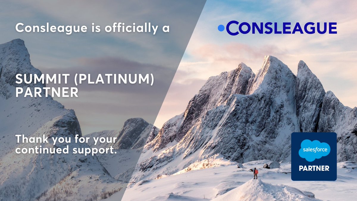 consleague's tweet image. We are extremely proud to announce that Consleague is now #Summit level (Platinum) #Salesforce Partners. Through hard work &amp;amp; delivery of consistent, high quality solutions, we have reached the highest level of partnership. Read more about our journey: ow.ly/ehCm50Hebl6