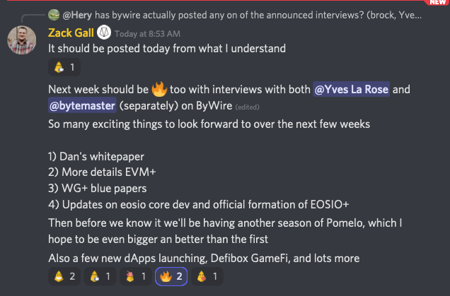 <a href="/BlockchainZack/">Zack Gall</a> with an outlook for next week 🔥

1. <a href="/bywirenews/">Bywire News</a> interviews <a href="/brockpierce/">Brock Pierce</a> <a href="/bytemaster7/">Daniel Larimer</a> @EosNFoundation 
2. <a href="/bytemaster7/">Daniel Larimer</a> white paper
3. @EosNFoundation EVM+ and EOSIO+ details 
4. @EosNFoundation research Blue Papers from WG+

LFG 💪🔥🚀