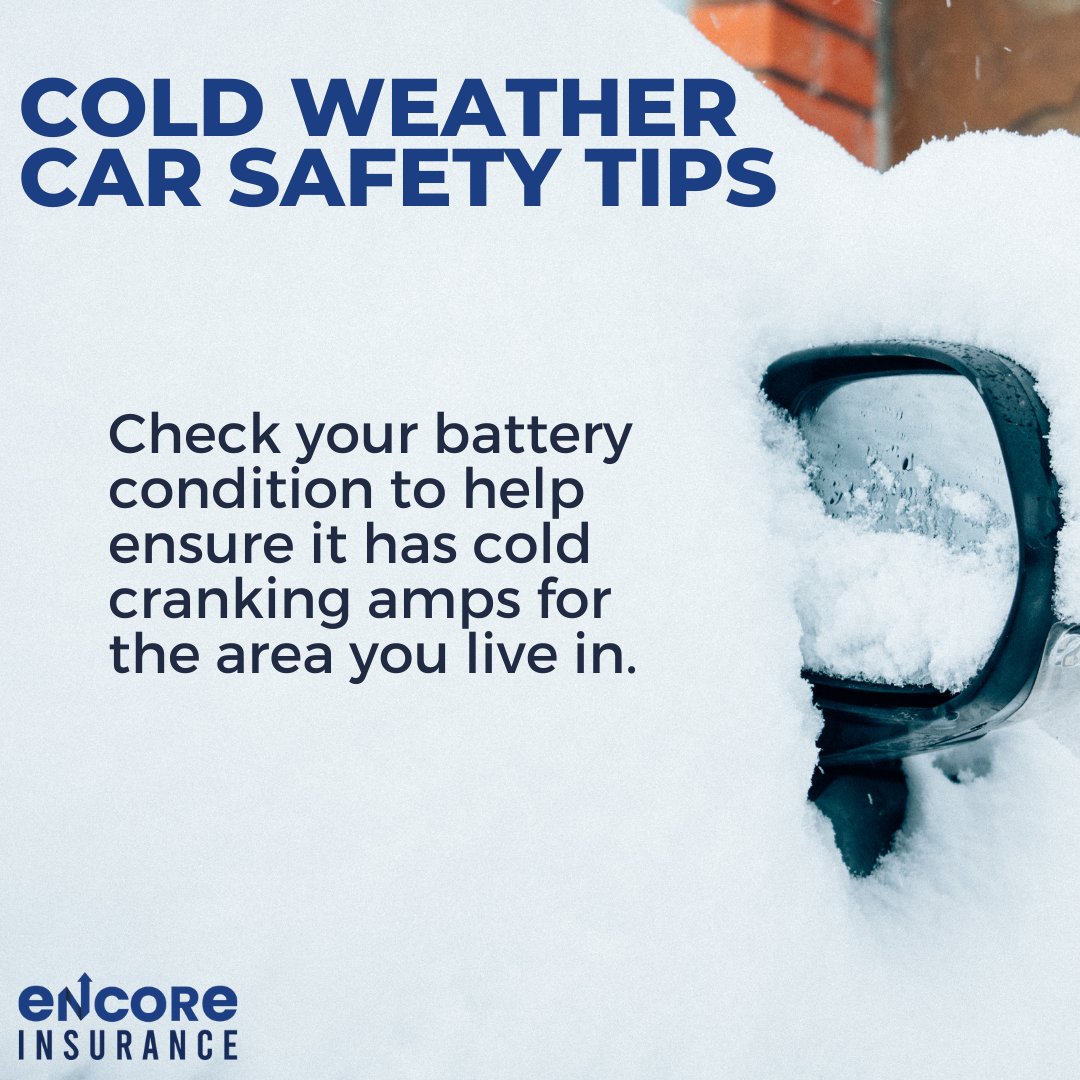 InsuranceEncore's tweet photo. Cold weather can be the catalyst for a car battery replacement. Get ahead of it by ensuring your car battery has cold-cranking amps! You can upgrade your CCA depending on your car manufacturer.
#carinsurance #michiganinsurance #encoreinsurance https://t.co/NXWqZH6vuE