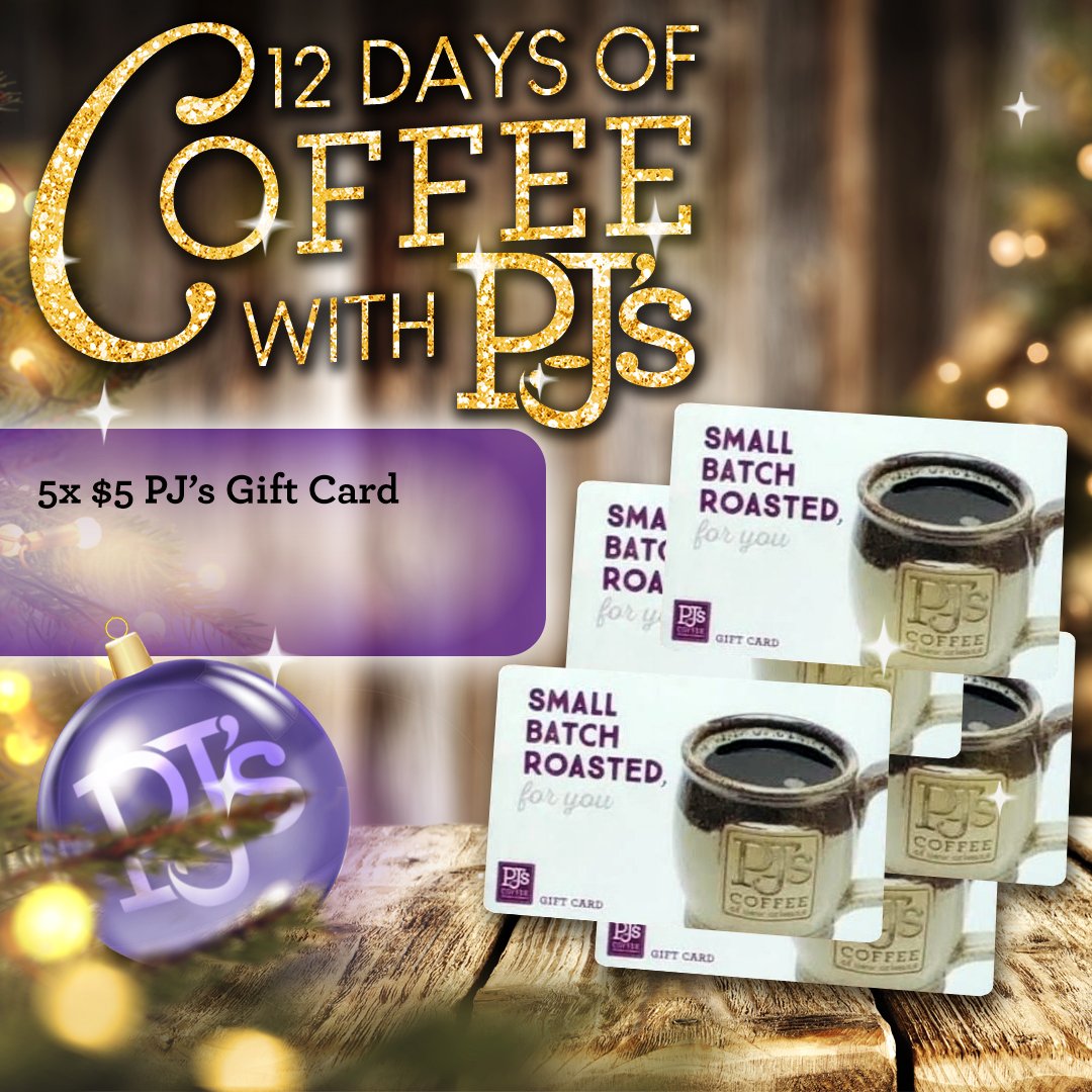 pjscoffee's tweet photo. π Day 5 of #12DaysofPJs GIVEAWAY! π
Weβre giving away (5) $5 PJβs Gift Card. Head on over to our Instagram or Facebook page to enter! @PJsCoffee #Giveaway https://t.co/6rD5DJnQPM