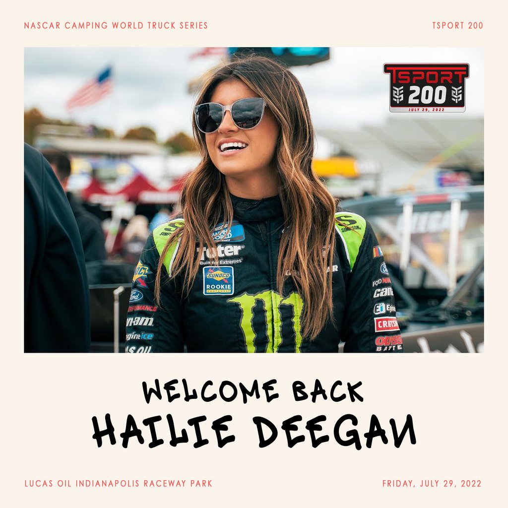 Lucas Oil Indianapolis Raceway Park (@raceirp) on Twitter photo We look forward to welcoming <a href="/HailieDeegan/">Hailie Deegan</a> back to Lucas Oil Indianapolis Raceway Park on July 29! 😎
Catch Hailie and the rest of <a href="/NASCAR_Trucks/">NASCAR CRAFTSMAN Trucks</a> when they race in the TSport 200!
Tickets are on-sale now for the return of <a href="/NASCAR/">NASCAR</a> to IRP! 🔥
BUY NOW 🎟️ bit.ly/NASCAR2022 We look forward to welcoming <a href="/HailieDeegan/">Hailie Deegan</a> back to Lucas Oil Indianapolis Raceway Park on July 29! 😎
Catch Hailie and the rest of <a href="/NASCAR_Trucks/">NASCAR CRAFTSMAN Trucks</a> when they race in the TSport 200!
Tickets are on-sale now for the return of <a href="/NASCAR/">NASCAR</a> to IRP! 🔥
BUY NOW 🎟️ bit.ly/NASCAR2022