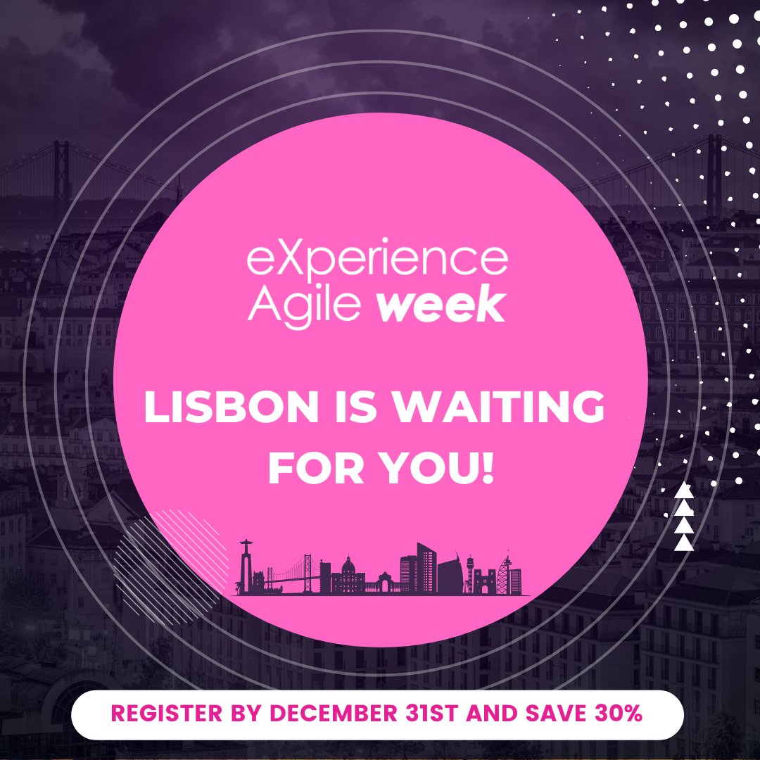 experienceagile's tweet image. ✈️ Lisbon is waiting for you! 

Did you register yet? Save 30% until December 31st, 2021! 👉 loom.ly/7Hyjdz8

#experienceagile #xaweek22 #waforum2022 #ahfactors22