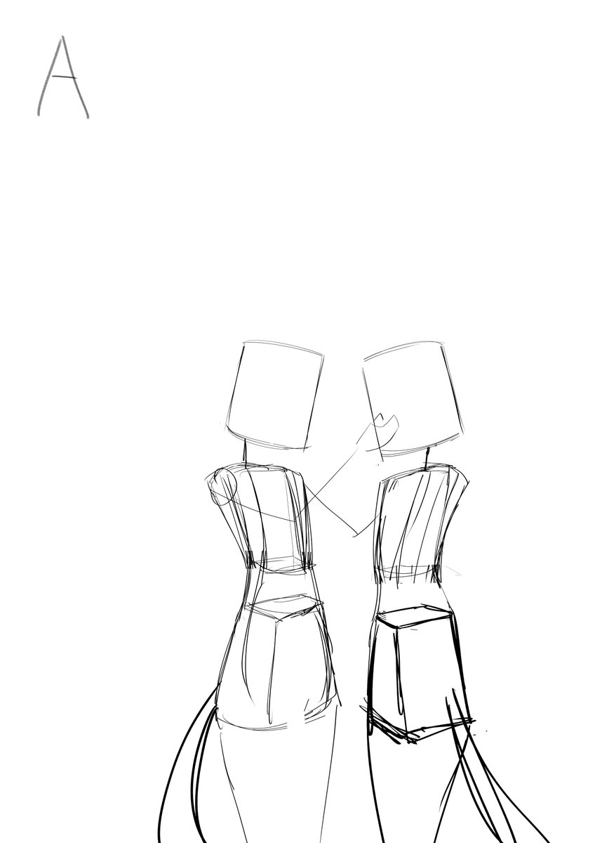 今日はABCの順番でラフ案を描いた。
私の師が言ってた「案を複数上げると良い」ってのが身に沁みました...。
恐らくこういう意味の教えではないのだろうが、案を重ねるごとに何を描きたいのかはっきりした...。
Aは単調Bはやや過激だからなぁ...。いやはや思わぬ収穫だった...。
セリフは適当...。 