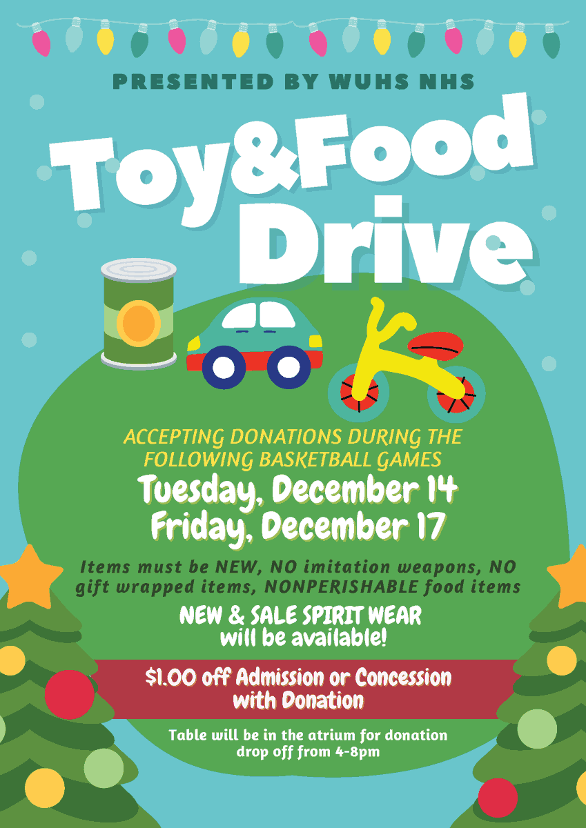 WaterfordUnion's tweet photo. Don't miss out on the National Honor Society Toy and Food Drive TONIGHT! Donate an unwrapped toy or nonperishable food items and receive a $1.00 admission or concessions. PLUS clothing will be sold during the game at 20% off. @WUHS_Athletics https://t.co/CtNP1SzTtm