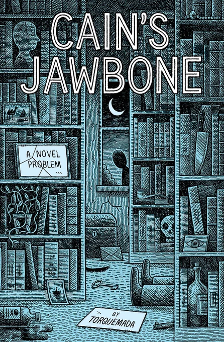 A few years ago, Patrick from @LSterneTrust asked me to draw the cover for book/puzzle (and, recently, tiktok-sensation) 'CAIN'S JAWBONE' for @unbounders. Images: My finished image, Ink sketch, Rough pencil sketch, Initial Doodle. 