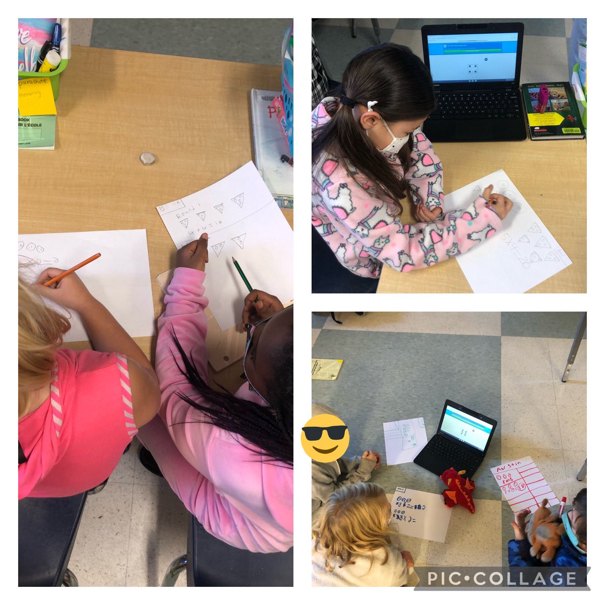 RyanWKMitchell's tweet photo. @MissCGrade3s class is playing Pepperoni Pizza Multiplication and having a blast. Even baby Grit has joined in on the learning. ❤️ 🐉 @DiamondTrailPS https://t.co/gS0iC7sS2X