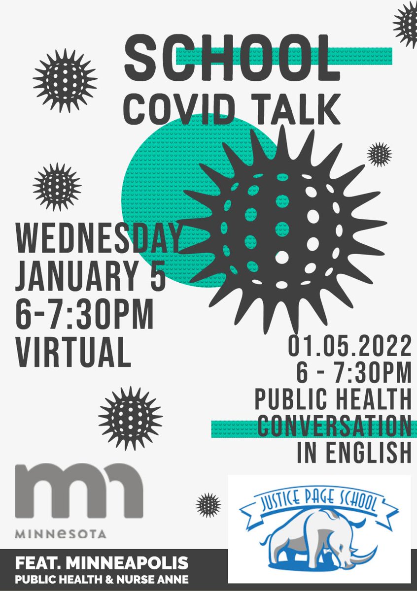 Save the Date! The Justice Page PTA is hosting a virtual meeting to discuss COVID: Wednesday, Jan. 5, 2022, 6-7:30 pm. Log-in information to come. All families are welcome!