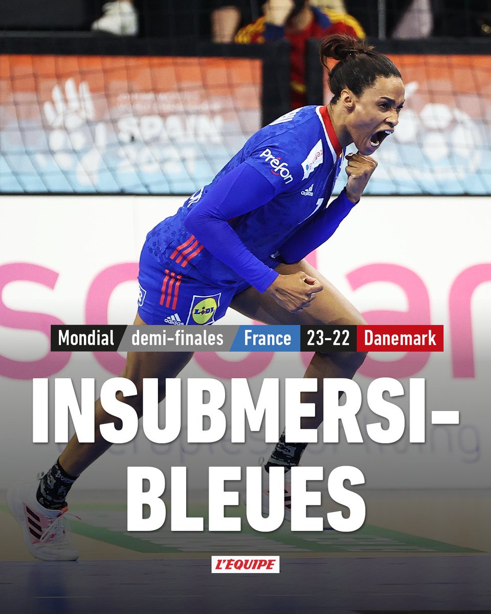 lequipe's tweet photo. Longtemps malmenées, les Bleues se qualifient pour la finale du Mondial.

Le match > https://t.co/m46gZQ4i7q

#FRADAN https://t.co/nF8vHkgPzr