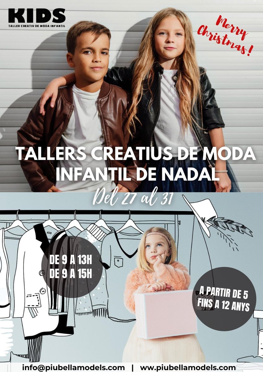 PiuBellaModels's tweet photo. INSCRIPCIONS OBERTES; els nous Tallers Creatius de Moda Infantils de Nadal. Per nens i nenes a partir de 5 fins a 12 anys. 
Del 27 al 31 de desembre!!!
HORARIS ( DE 9 A 13H O DE 9 A 15H).
PER MÉS INFO: info@piubellamodels.com
DM INSTAGRAM: https://t.co/c9Vb1Uqbkr
#moda #edit https://t.co/GosneSxUXI