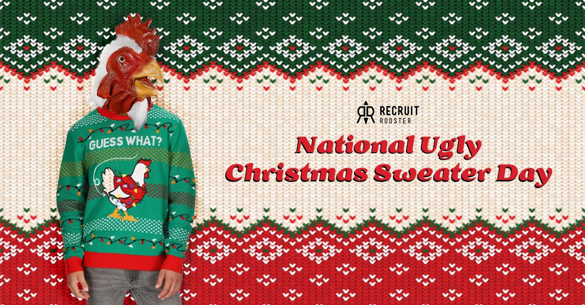 recruitroosters's tweet photo. Roger Rooster is celebrating #NationalUglySweaterDay today! Show us your favorite ugly sweater below 🎄 #UglySweaterDay #holidayseason https://t.co/GwDK2HPNYe