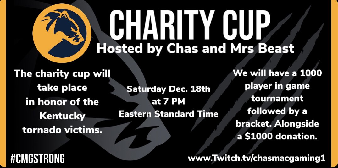 CharlieGoBlue's tweet photo. Tune in to https://t.co/pxxryh222v for full details.  We will announce as soon as registration opens Saturday.  Top 8 from the 1k in game will compete in an 8 person bracket BO3 double elimination for cash prizes and a 1k donation to support the victims in Kentucky. https://t.co/O1WSSXNgwV