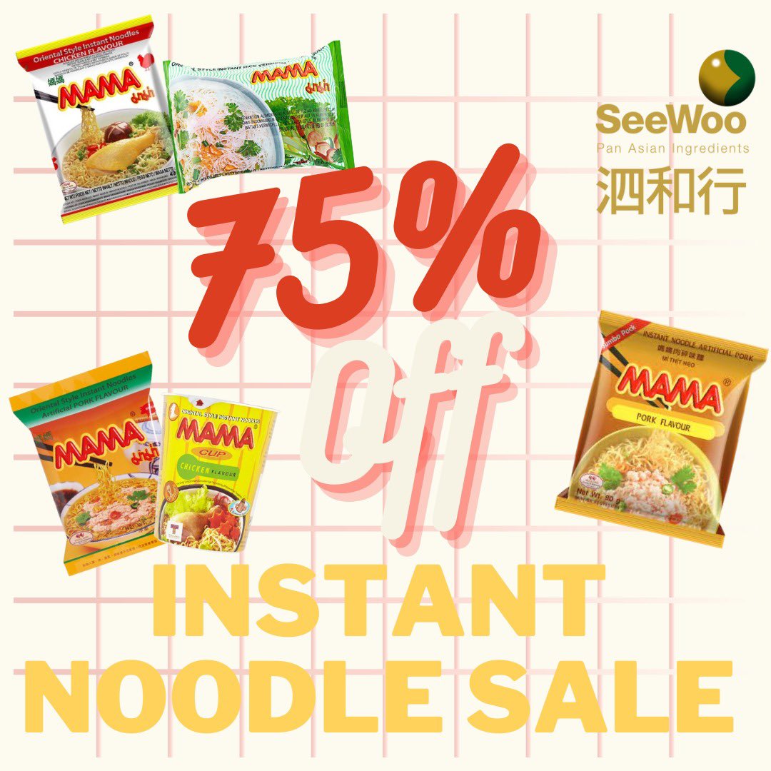 SeeWooFoods's tweet photo. [🍜Thai Instant Noodle Sale🍜]
Mama (Thai) Instant Noodle 75% off discount
*While stock lasts  
*Short BBD Items
 
#mama #ramen #noodles #instantnoodles #cupnoodles #seewoofood #greenwich #london #chinesesupermarket #orientalsupermarket https://t.co/9mjLmqjbhq