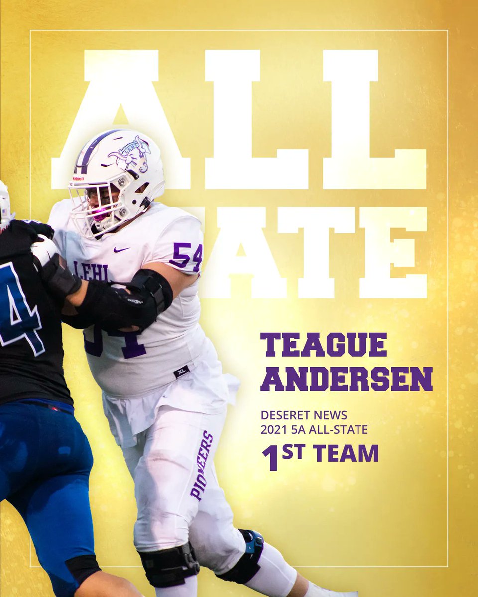 #54 TEAGUE ANDERSEN SR ( <a href="/TALehi54/">TA</a> ) was selected from our #PioneerNation State Champion team as 
Deseret News 2021 ALL-STATE 5A First Team OT: 0 sacks allowed, 59 pancake blocks
<a href="/LehiAthletics/">Lehi Athletics</a>
@officiallehi
<a href="/UHSAAinfo/">UHSAA</a>
<a href="/DNewsPreps/">James Edward</a>