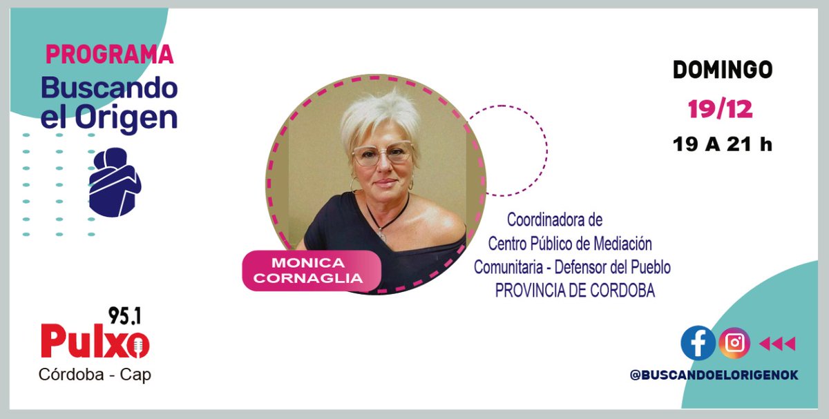Defensoria_Cba's tweet photo. 🗓 Este domingo a las 19hs. sumate a la transmisión del programa "BUSCANDO EL ORIGEN" en 📻 Radio Pulxo 95.1 o por Facebook en www.buscandoelorigenok
#MediaciónComunitaria #MarioDecara #DefensorDelPueblo #Córdoba https://t.co/La6o8R0ffa