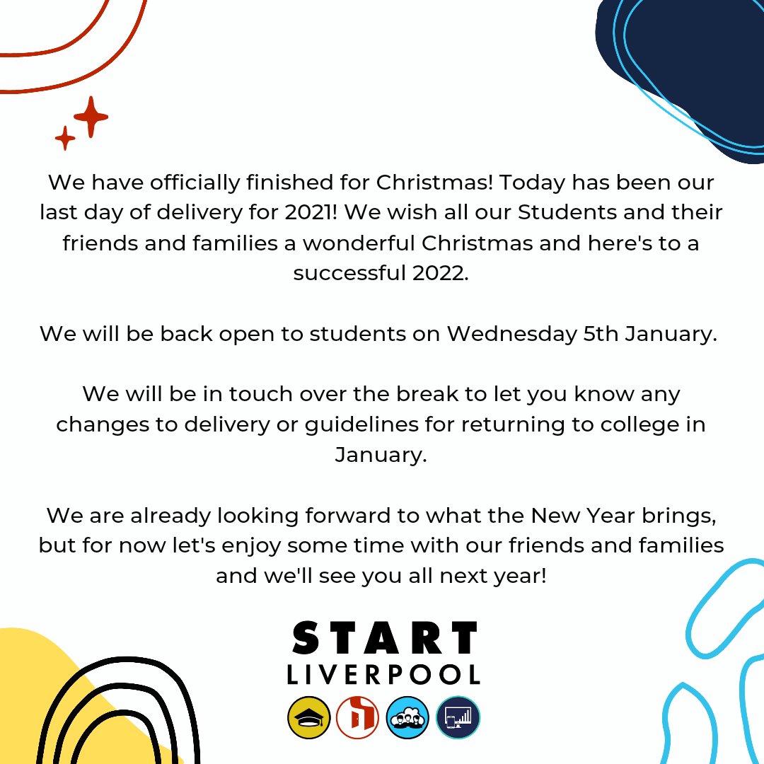 LiverpoolStart's tweet photo. We at start Liverpool wish you all a merry Christmas and a happy new year as we close up for the holidays! 

#christmas #closingupforchristmas #happyholidays #newyear #merrychristmas #start #newyearsresolution https://t.co/zdjMqLH7cm