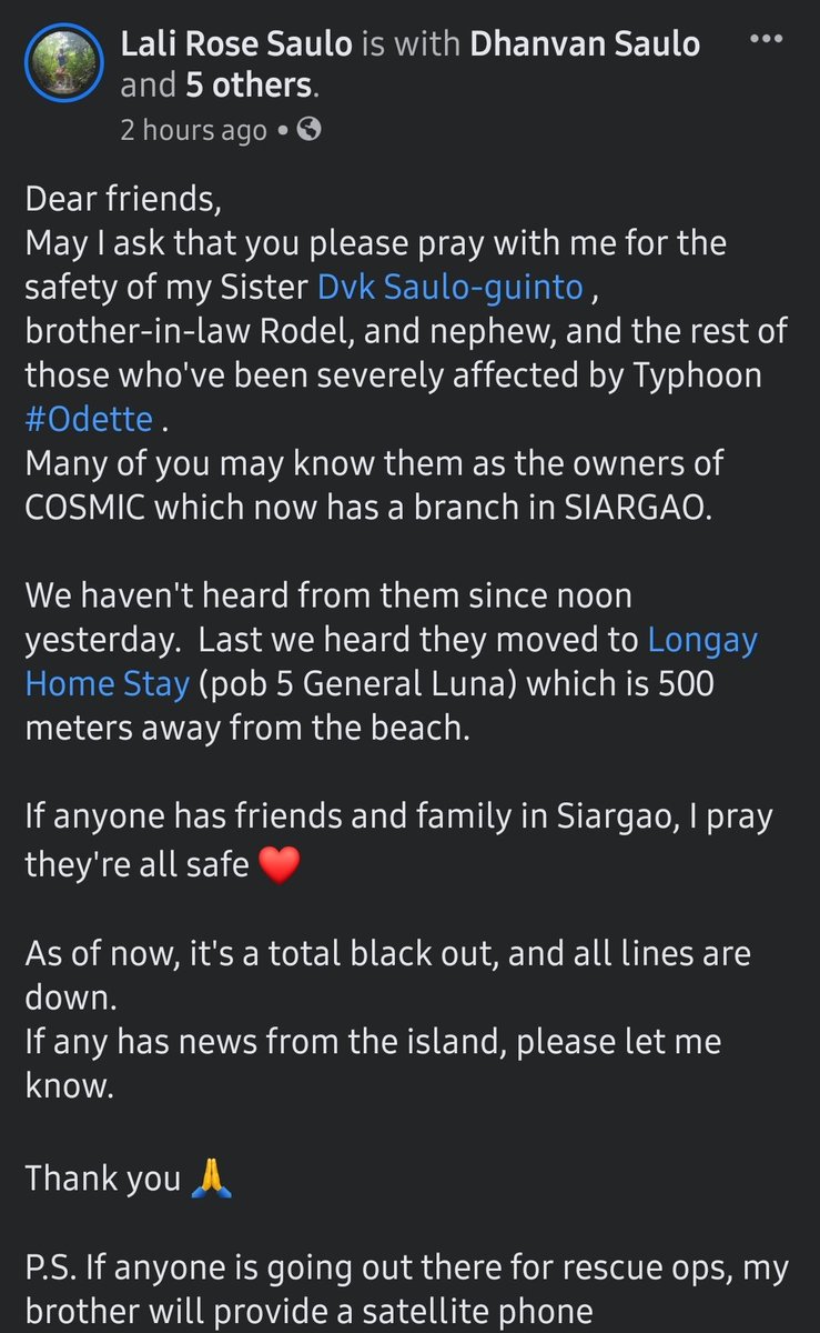 sweetMalditadin's tweet image. PLEASE pray for my cousin, hubby and my nephew.  Family haven&apos;t got any news from them since yesterday afternoon. 🙏🙏🙏 #SiargaoNeedsHelp