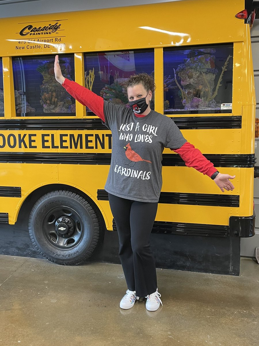 CookeCardinal's tweet photo. Look at Principal Jacobs and her awesome shirt!  @RoJacobs It’s a perfect shirt for a Cooke spirit day! https://t.co/YOCNi2gitl