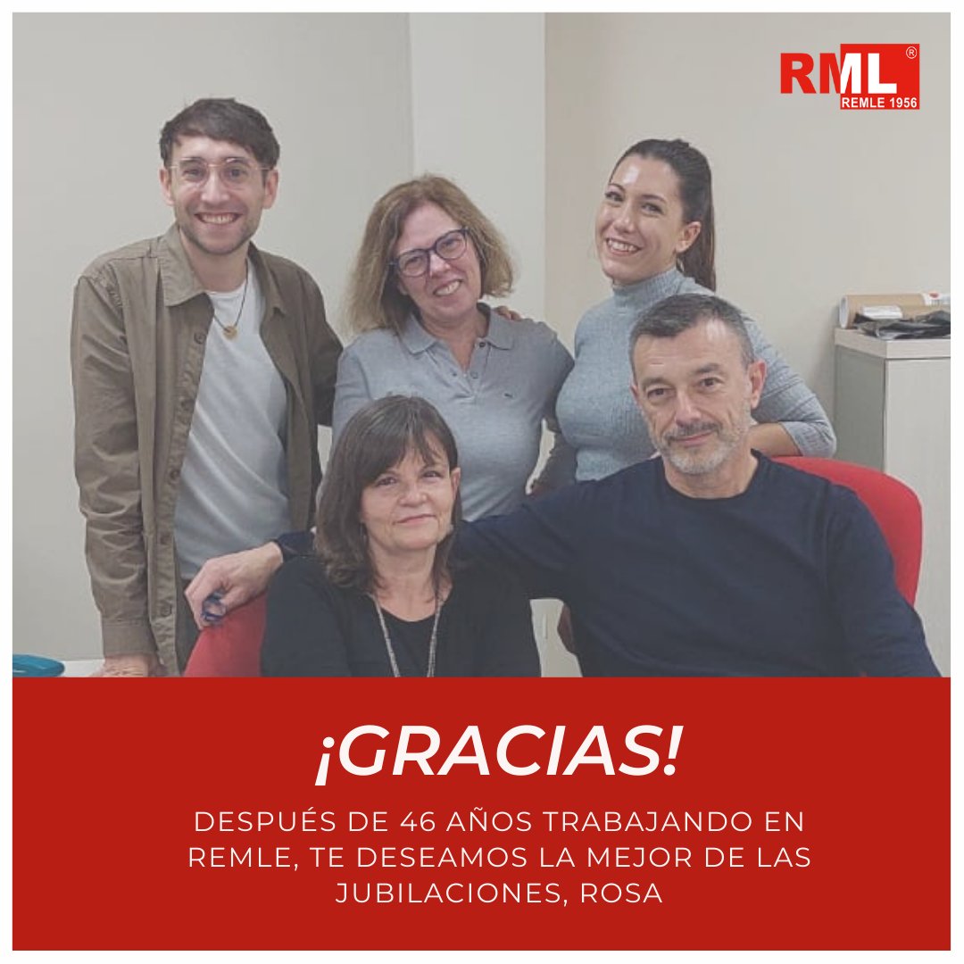 Hoy solo podemos decir GRACIAS! ✨

Después de 46 años trabajando en REMLE, Rosa se
despide de nosotros para dejar paso una nueva y
emocionante etapa, la jubilación!

Desde REMLE solo podemos darte las gracias, esperamos que disfrutes de esta nueva etapa
