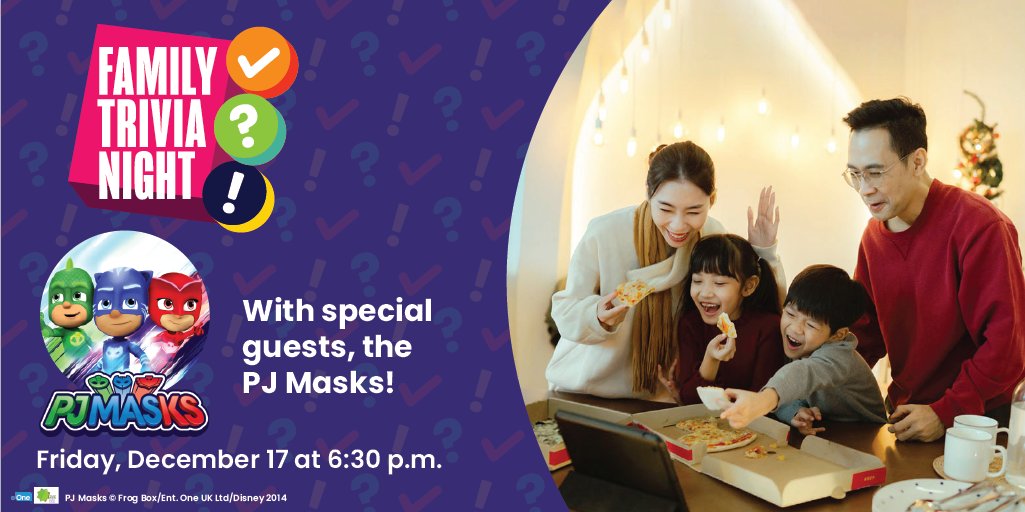 OntScienceCtr's tweet image. Our final Family Trivia Night of the year is tonight at 6:30pm! Get ready for 5 rounds of #science-themed trivia with @PJMasks! Plus, stay till the end for a chance to #win cool prizes. Register for this free by 6pm 👉 bit.ly/31XBhWW