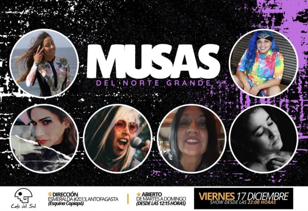 AFTAPanoramas's tweet photo. 👩🏻 Musas del Norte Grande       
📍Café del Sol                                     
⏰ 22:00 horas      
📆 HOY 17 Diciembre          
#Antofagasta https://t.co/KnwVuesNSw