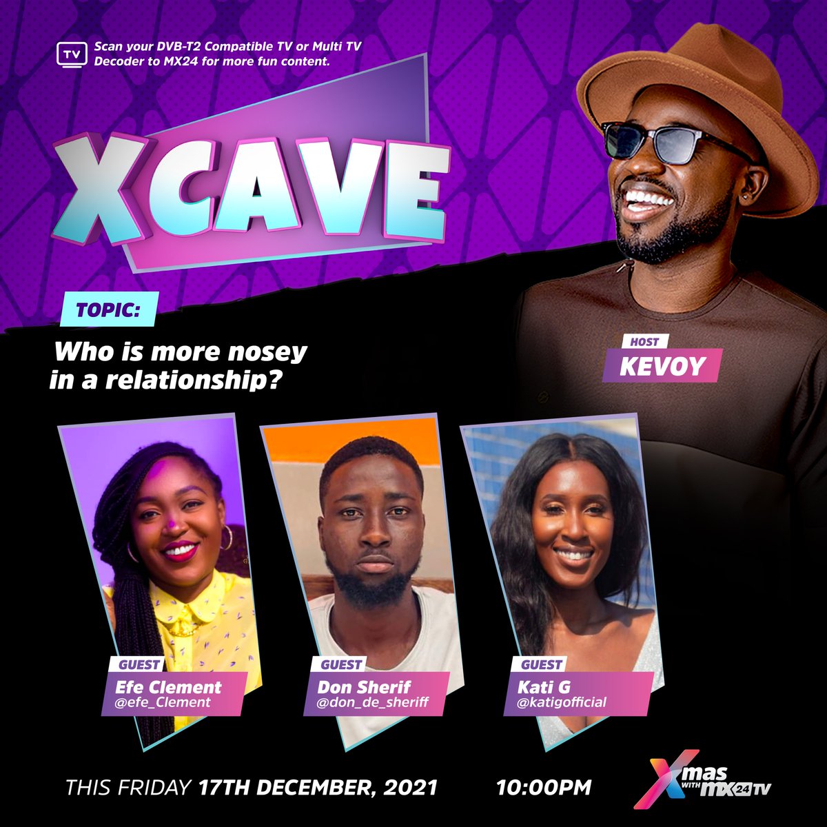 mx24gh's tweet photo. Who is more nosey in a relationship? The lady or the Guy? On your controversial late night show, @kevoyB  and guests will get talking. Tune in at 10pm. Don't miss it

#mx24gh #funfearlessfactual #XCave #relationships https://t.co/cvNRKoKYzF