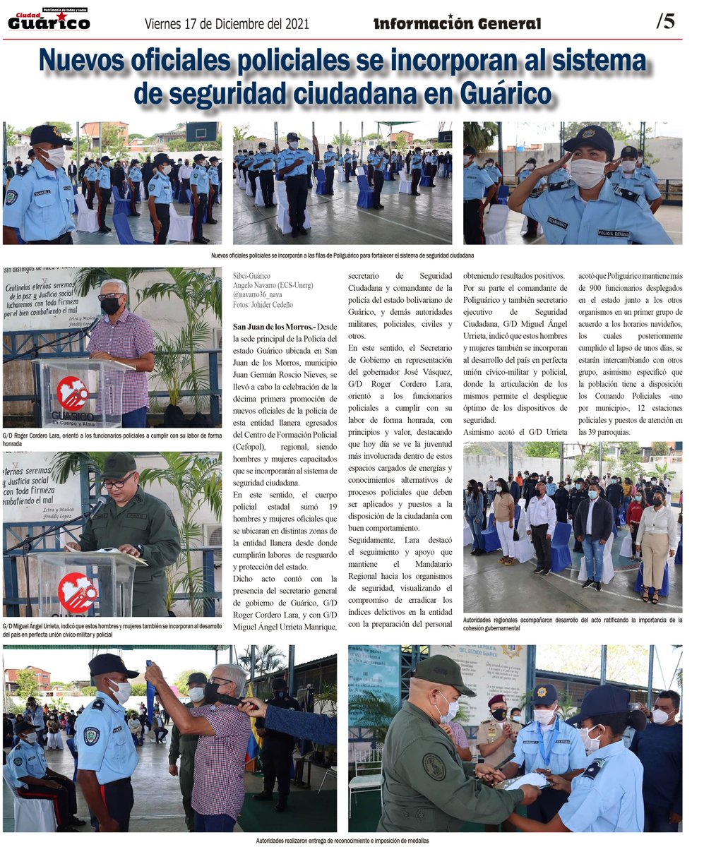 #InfoGeneral 📰 Nuevos oficiales policiales se incorporan  al sistema de seguridad ciudadana en Guárico 👮

#Guárico
#SiembraLibertaria
#VacunaciónYPrevención