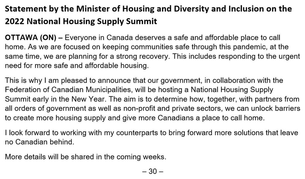 Everyone deserves a place to call home. Happy to announce that I will be hosting a National Housing Summit early in the new year with provincial and municipal partners, to join forces as we build on our work to tackle the real issues Canadians face.