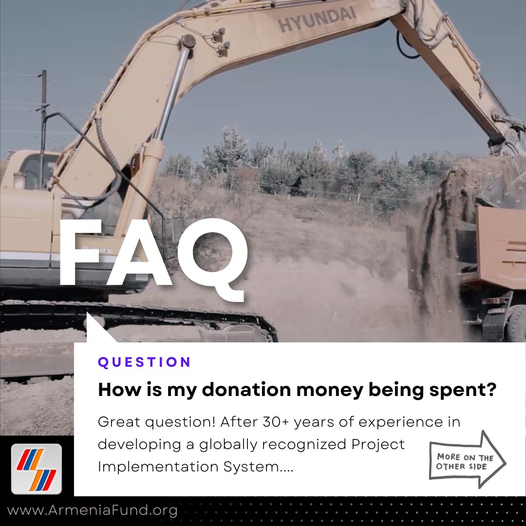 ArmeniaFund's tweet photo. ArmeniaFund's💬FAQ's → Clear & Straightforward Answers:
❓Q: How is my donation 💵 money being spent??
✅ A: Great question! After 30+ years of experience in developing a #globallyrecognized Project Implementation System, #ArmeniaFund Uses Donations Strictly for... ↓↓↓ https://t.co/26QGE7Me9f