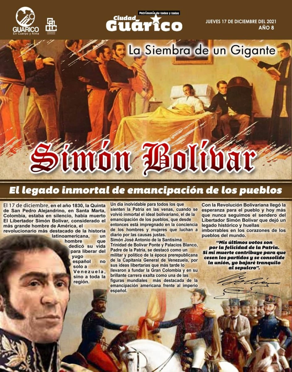 #CiudadGRC️ 🗞 Simón Bolívar: El legado inmortal de emancipación de los pueblos 🔴

#Guárico
#SiembraLibertaria
#VacunaciónYPrevención
