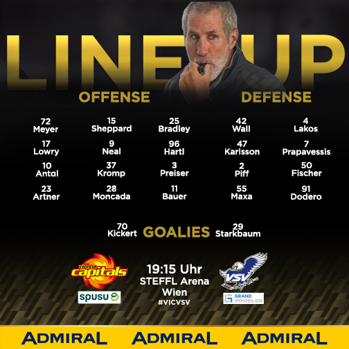 viennacapitals's tweet photo. Unser Line-Up gegen die Adler! 👊
🏒 @betathomeICE
🆚 @ecvsv
🥅 7️⃣0️⃣ Kickert
🆕 2️⃣5️⃣ Bradley
❌ Hackl (Week2Week), Sutter (Week2Week), Stéen, Pohl, Pallierer, Posch, Ploner, Böhm (Farmteam)
🖥️ 𝗦𝗧𝗥𝗘𝗔𝗠: https://t.co/Pe4aPtW0le
👉 𝗟𝗜𝗩𝗘: https://t.co/5jIOcrCyIn

#VICVSV https://t.co/oyowXulEXp