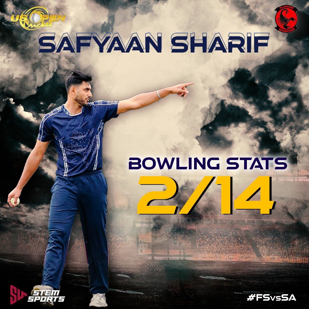 @Safyaan50 picked up two key wickets vs Samp Army in the US Open! 👏🏏

#Throwback #Cricket #USOpen #T20 #FloridaScorpions #FSvsSA #HT #OneTeamOneDream #StemSports